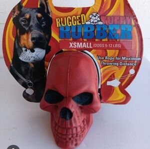 NEW Tuffy's Rugged red Rubber Skull & rope Dog Toy XS